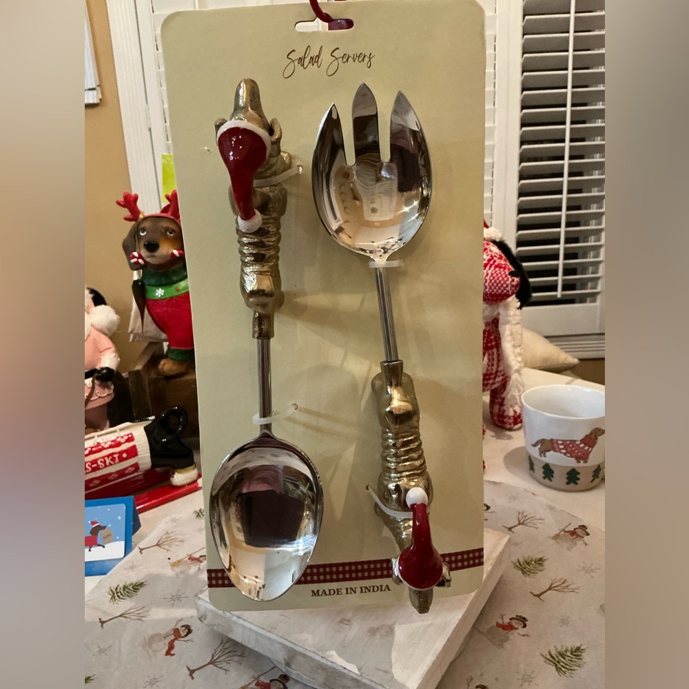 Dachshund utensils fork and spoon Serving Set for salad etc Table Setting Ready